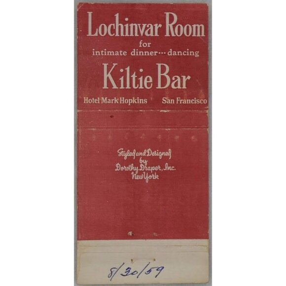 Kiltie Bar Other - 1959 Matchbook Kiltie Bar Lochinvar Room Hotel Mark Hopkins San Francisco CA